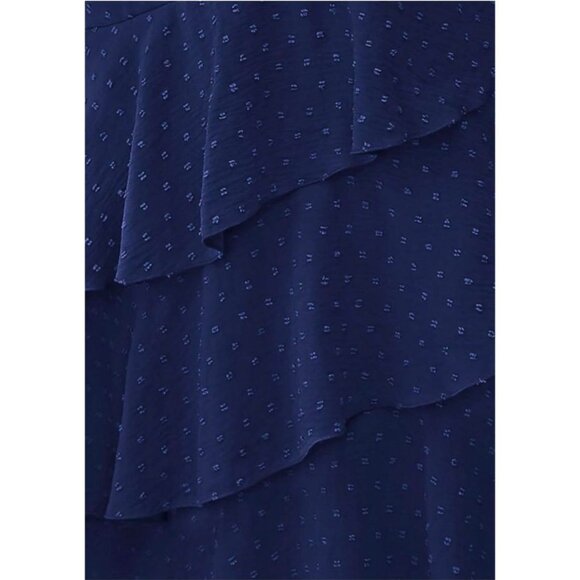 PRETTY GARDEN Womens Swiss Dot Navy One Shoulder Tiered Ruffle Midi Dress Size M - Picture 4 of 12